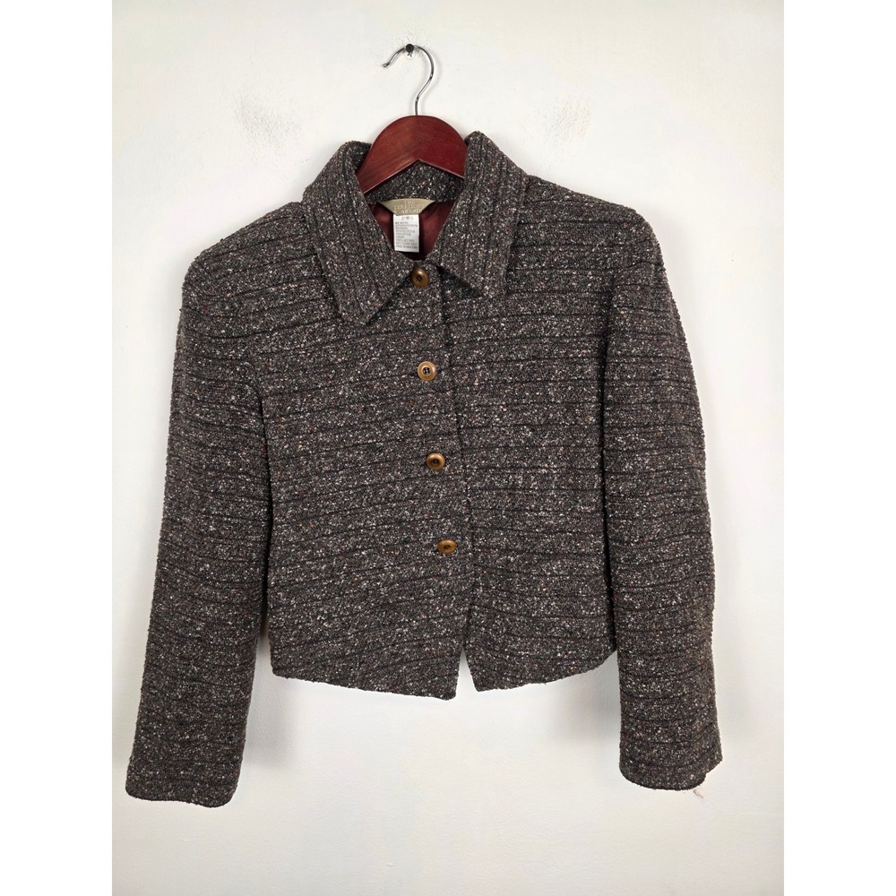 The‎ Territory Ahead Womens Cropped Tweed Blazer Jacket Brown Button Size Small